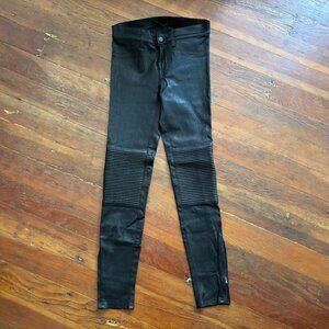 New J Brand Lamb Leather Black Moto Motorcycle Pants Size 25